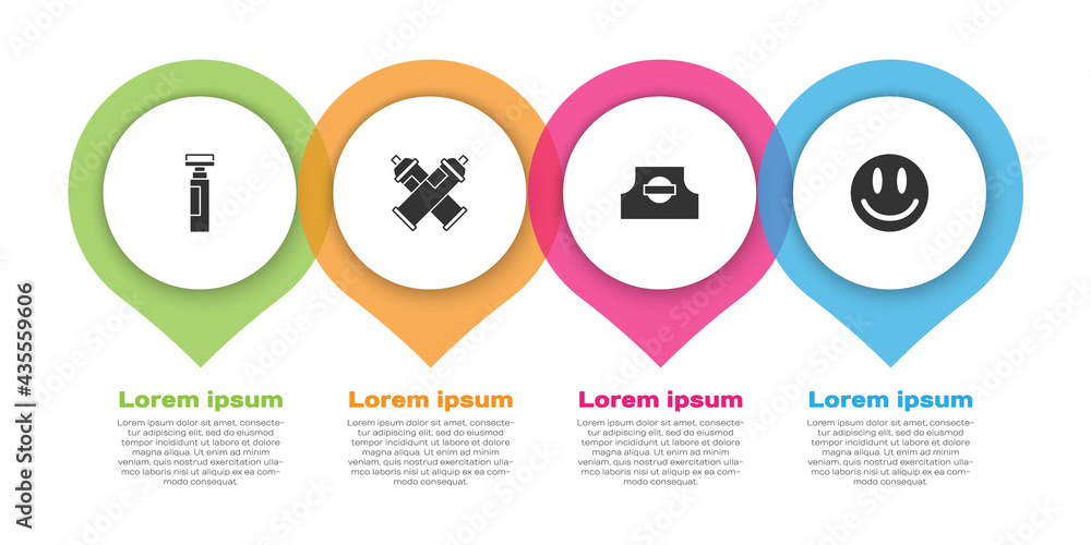设置记号笔、喷漆罐、喷嘴帽和笑脸。商业信息图模板。Vec