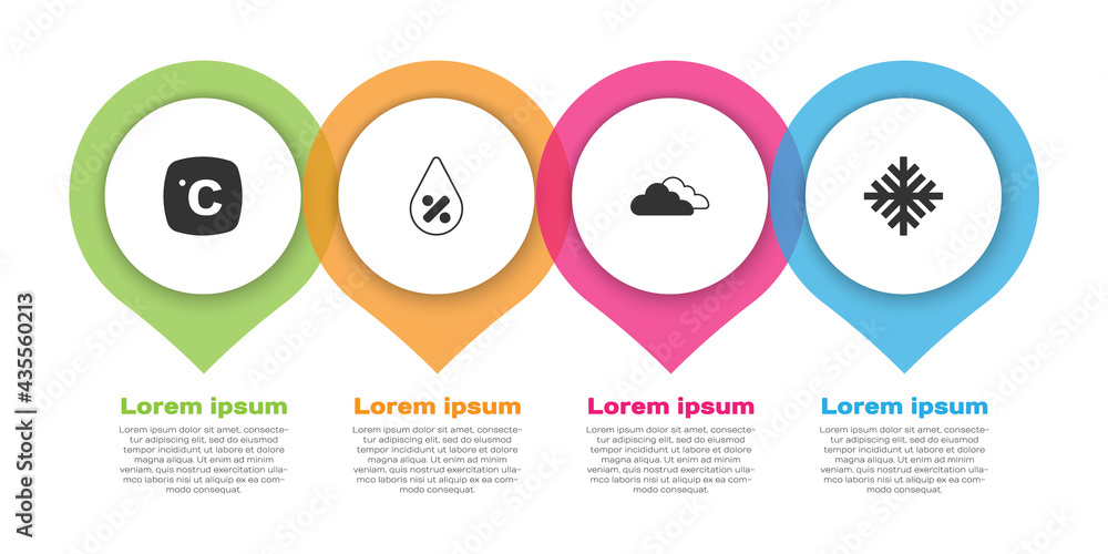 设置摄氏度、水滴百分比、云和雪花。商业信息图模板。矢量