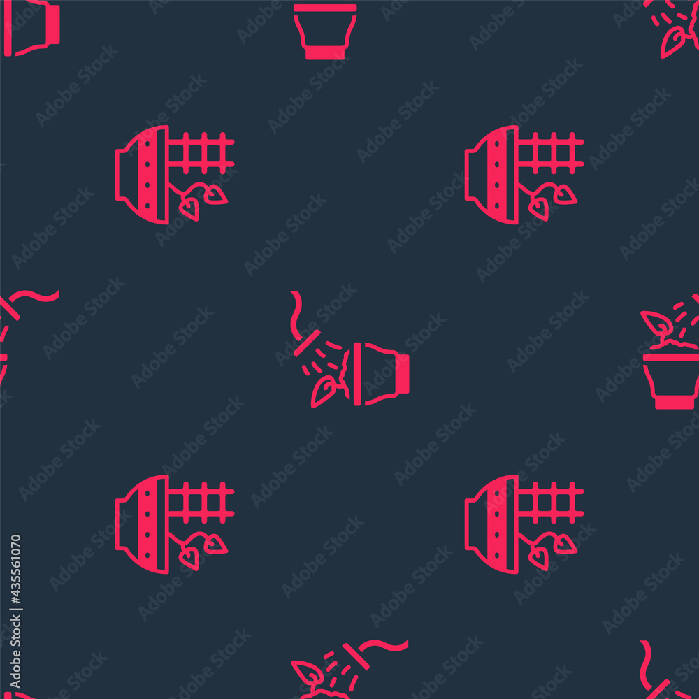 Set Plant in pot and Spraying plant on seamless pattern. Vector