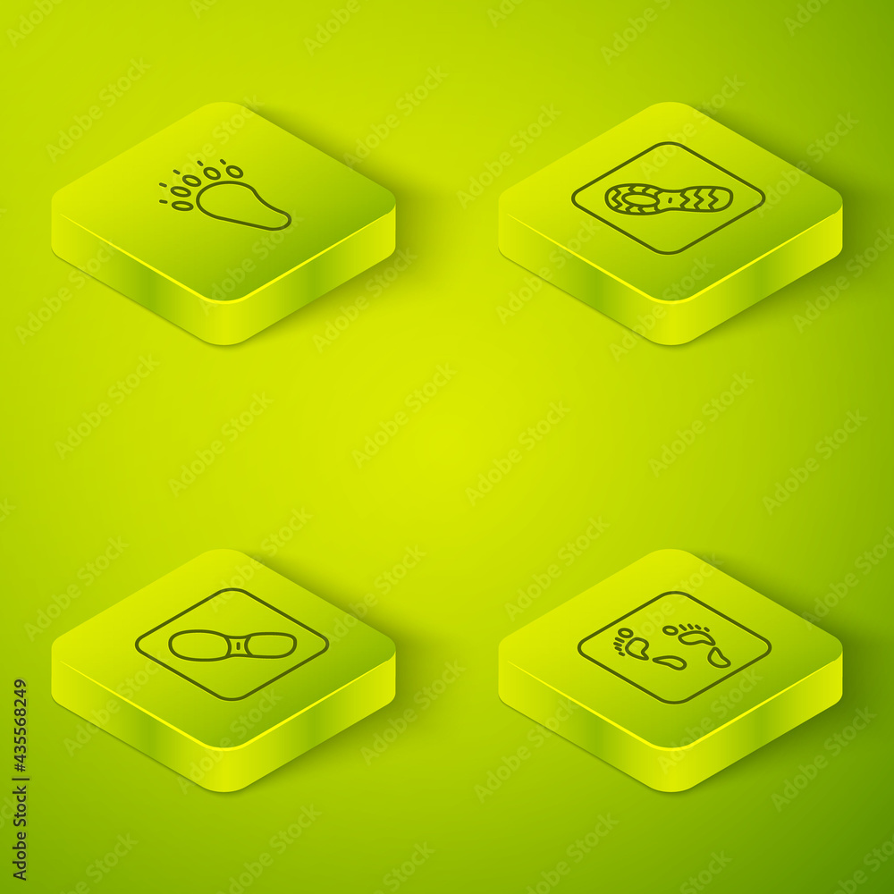 Set Isometric line Human footprints shoes, , and Bear paw icon. Vector