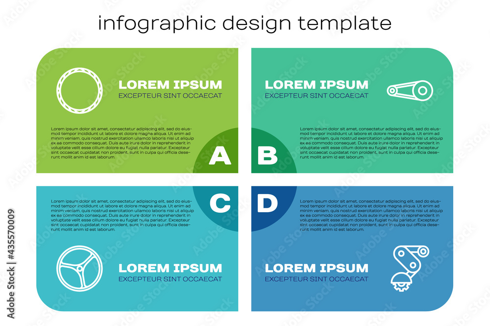 Set line Bicycle wheel, , Derailleur bicycle rear and chain with gear. Business infographic template