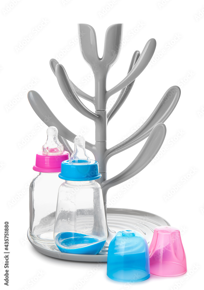 Drying rack for baby bottles on white background