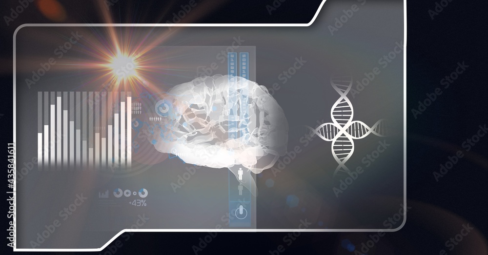 人类大脑的组成、dna链和屏幕上的科学数据处理