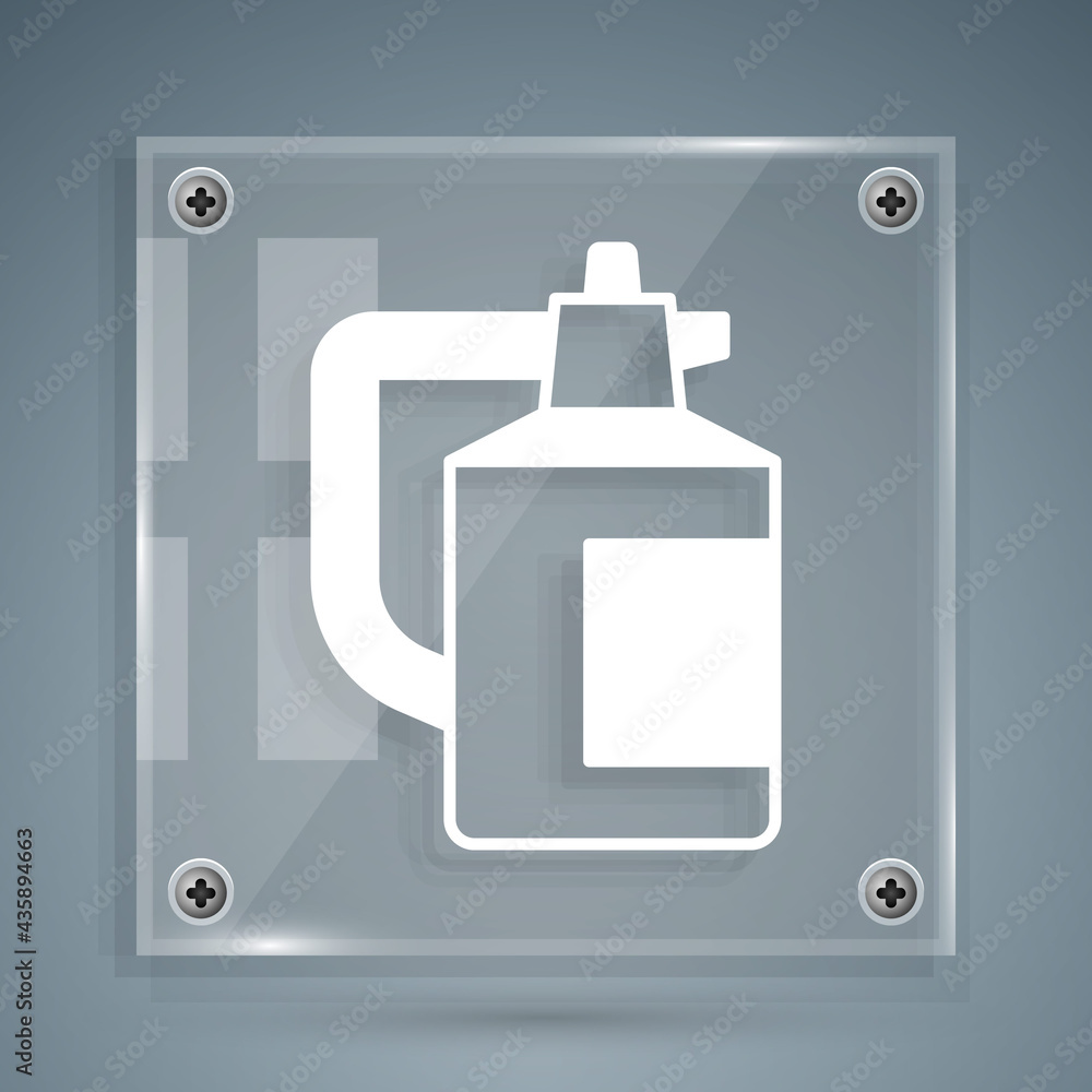 White Garden sprayer for water, fertilizer, chemicals icon isolated on grey background. Square glass