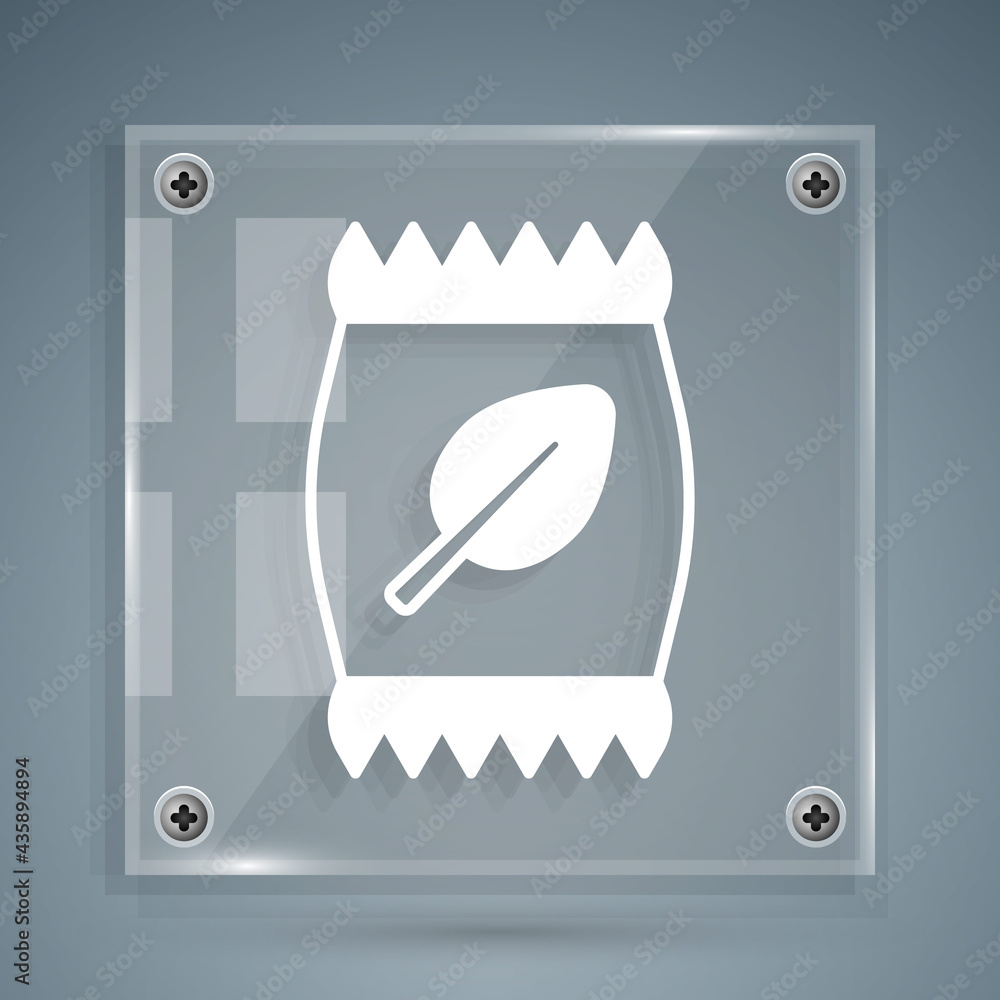 White Fertilizer bag icon isolated on grey background. Square glass panels. Vector