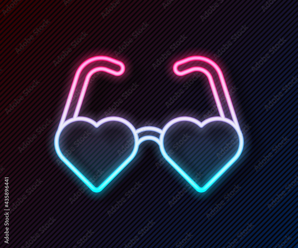 Glowing neon line Heart shaped love glasses icon isolated on black background. Suitable for Valentin