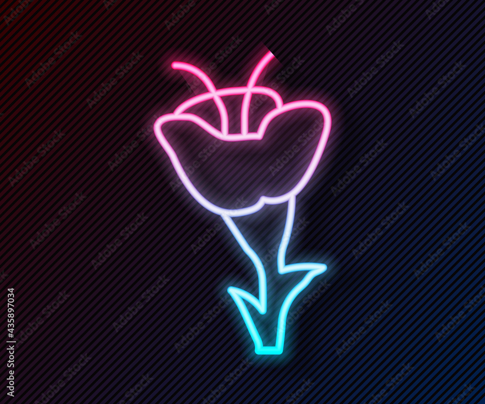 Glowing neon line Flower icon isolated on black background. Vector