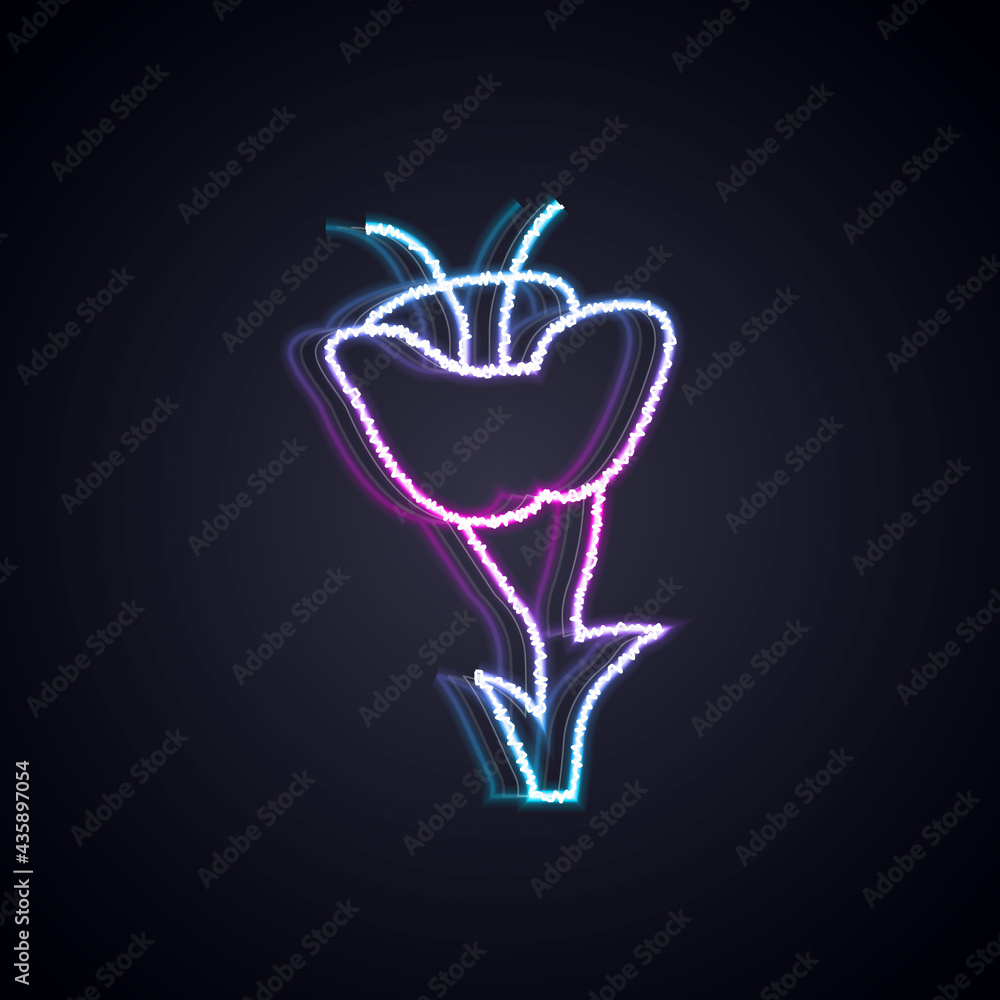 Glowing neon line Flower icon isolated on black background. Vector