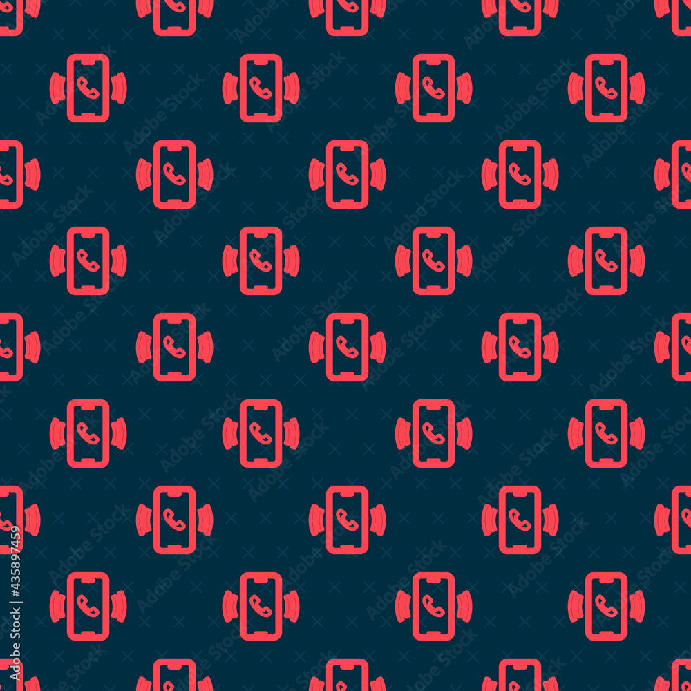 Red line Telephone 24 hours support icon isolated seamless pattern on black background. All-day cust