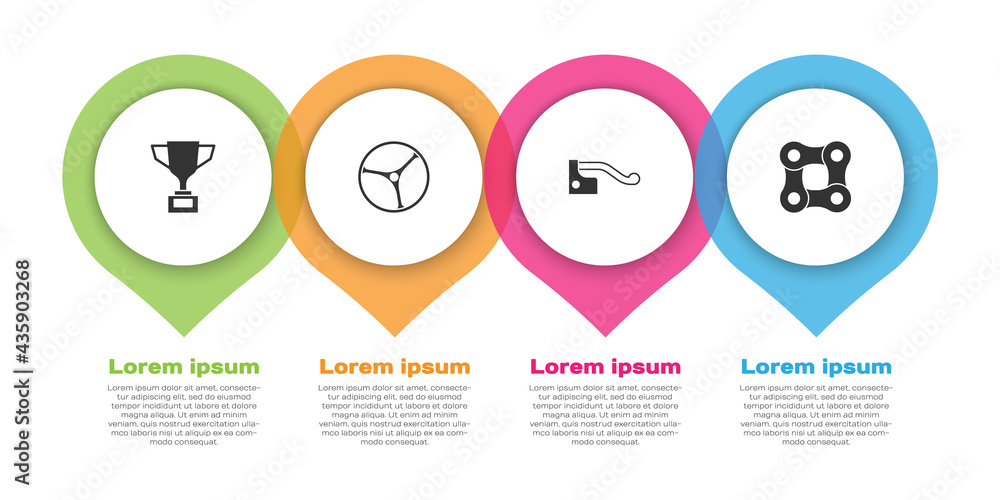 设置自行车、自行车车轮、制动器和链条奖杯。商业信息图模板。矢量