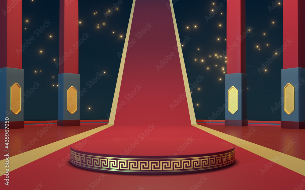 Empty product stage with red background, 3d rendering.