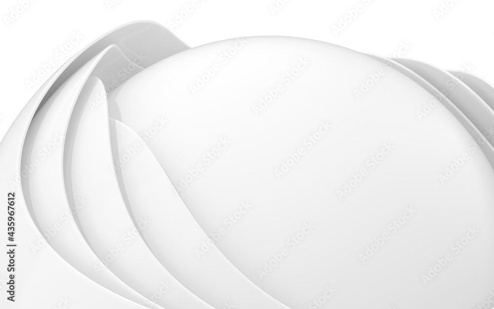 White curves with abstract geometry, 3d rendering.