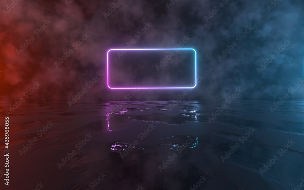 Neon light with muddy ground, 3d rendering.