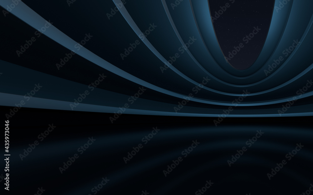 Round empty room with dark background, 3d rendering.