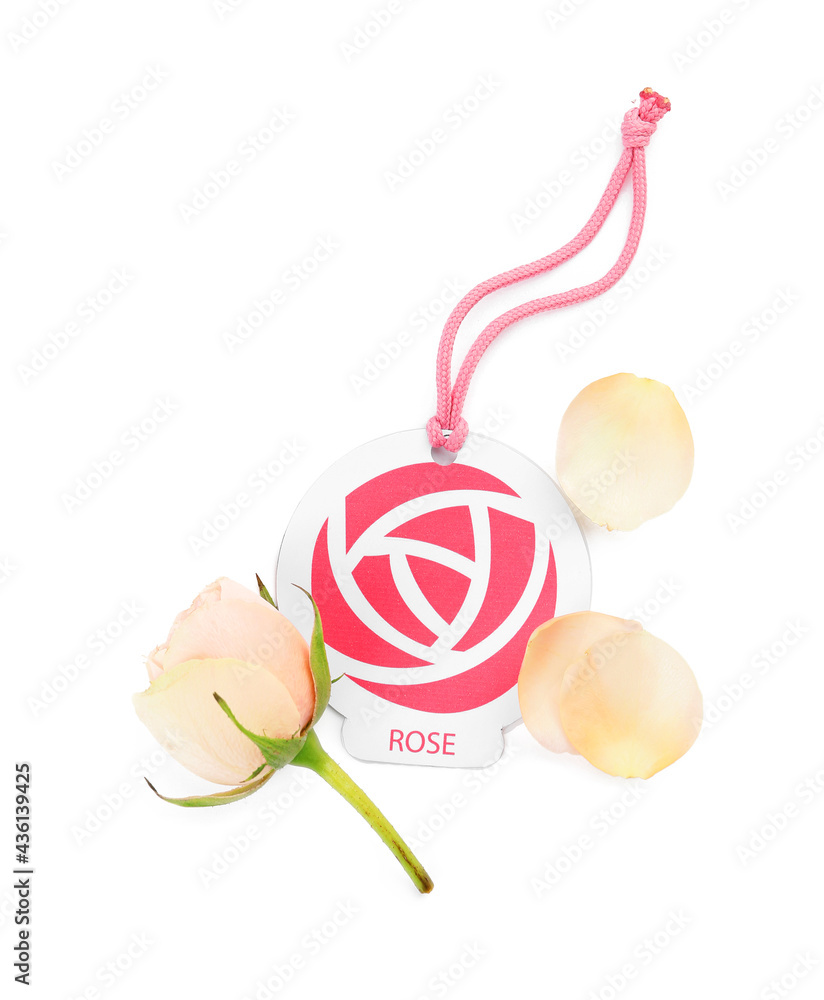 Floral car air freshener on white background