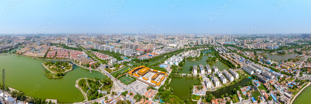 Aerial panorama of Dongchang ancient city in Liaocheng, Shandong Province