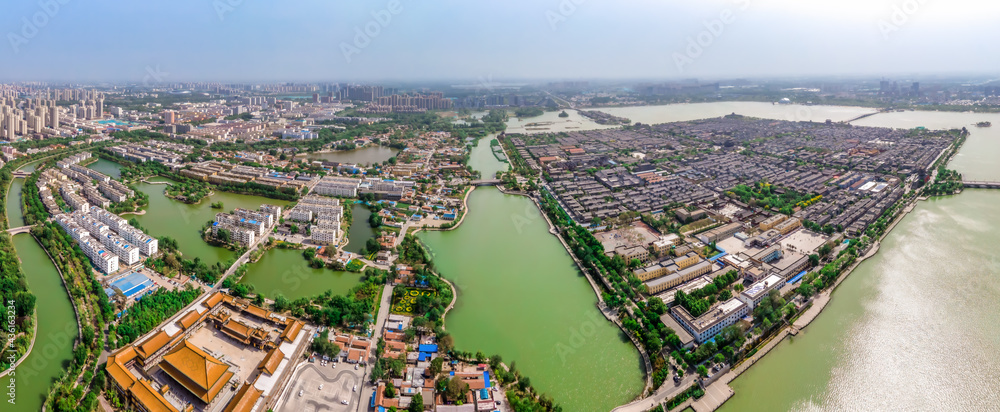 Aerial panorama of Dongchang ancient city in Liaocheng, Shandong Province