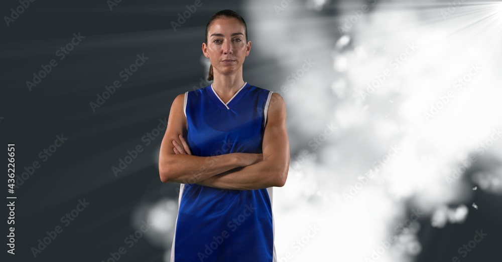 Composition of portrait of caucasian female basketball player with copy space