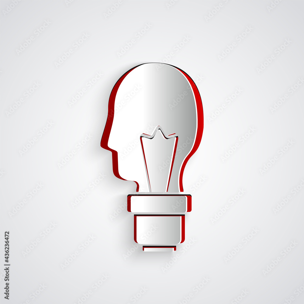 Paper cut Light bulb with concept of idea icon isolated on grey background. Energy and idea symbol. 