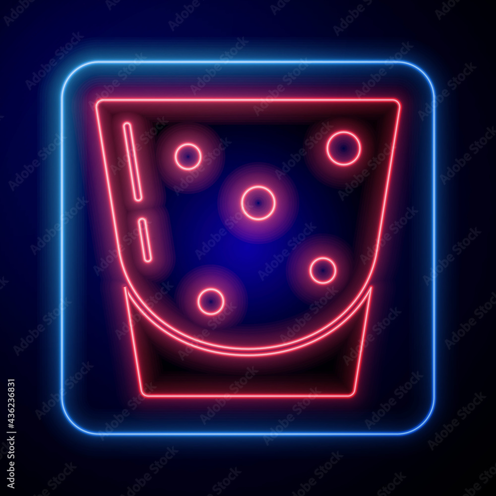 Glowing neon Glass of rum icon isolated on blue background. Vector