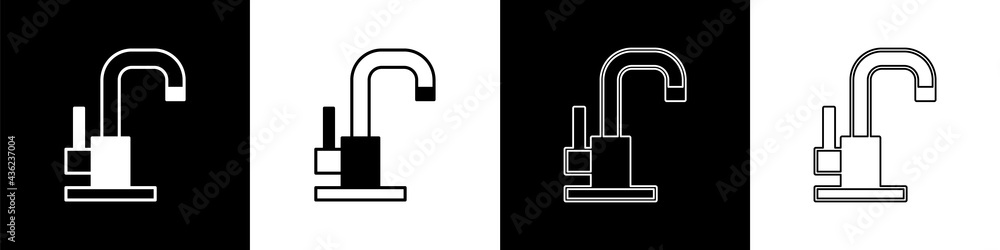 Set Water tap icon isolated on black and white background. Vector