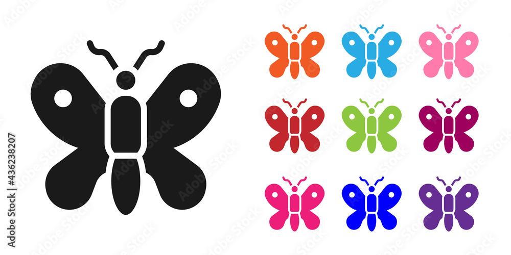 Black Butterfly icon isolated on white background. Set icons colorful. Vector