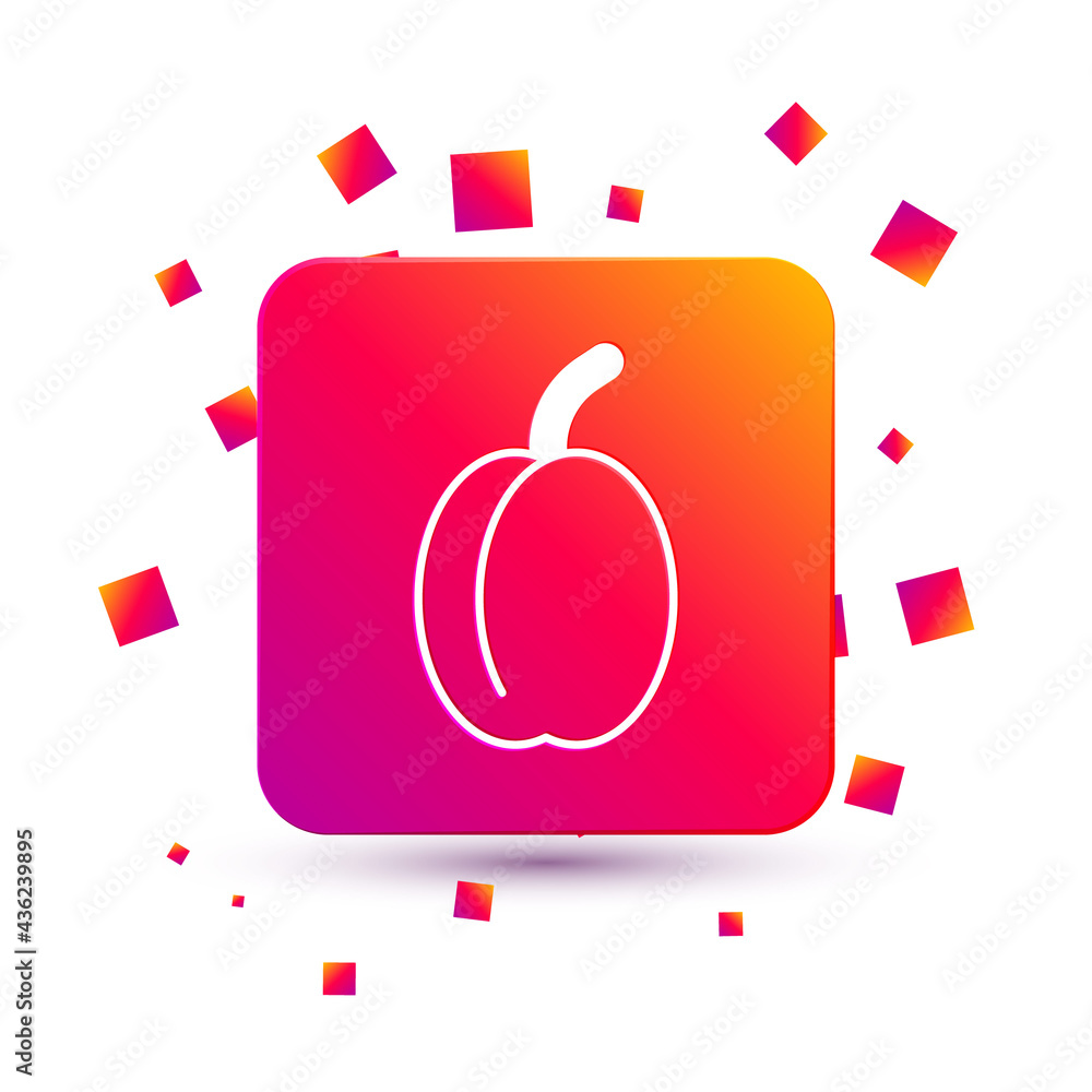 White Plum fruit icon isolated White background. Square color button. Vector