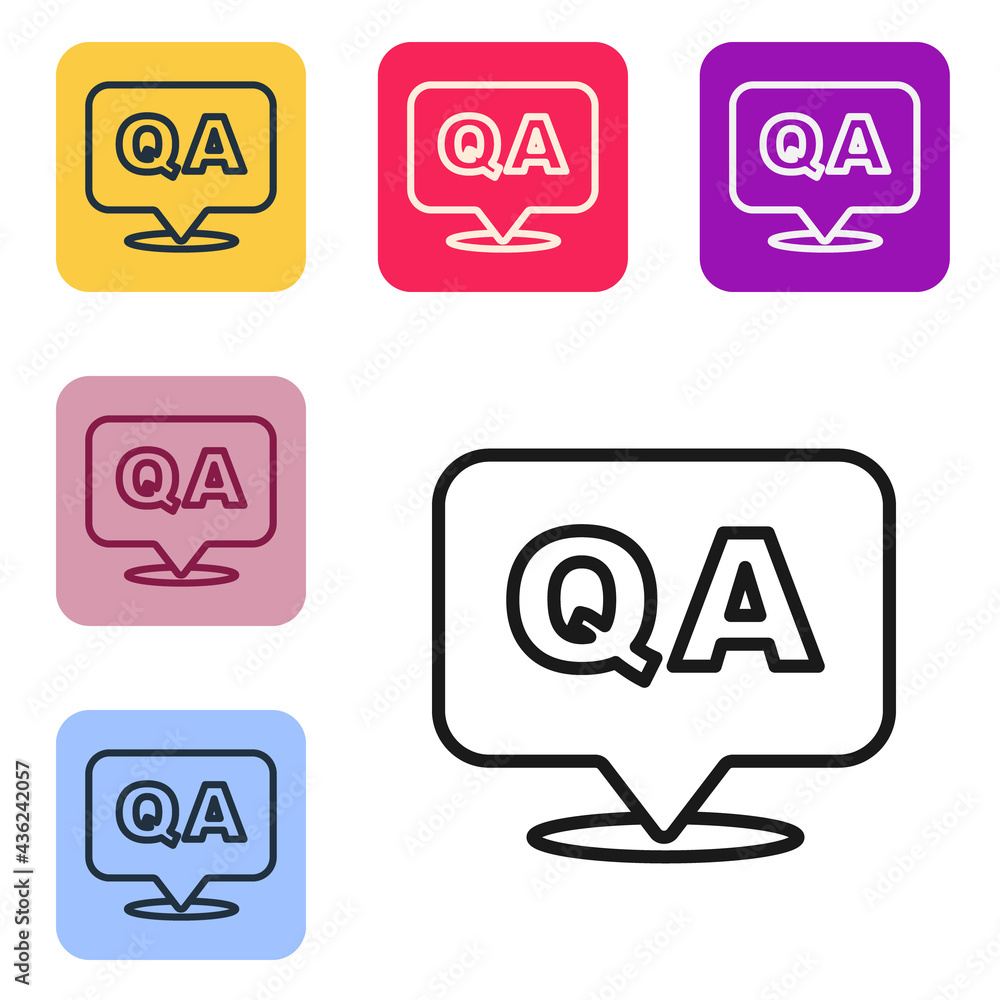 Black line Speech bubbles with Question and Answer icon isolated on white background. Q and A symbol