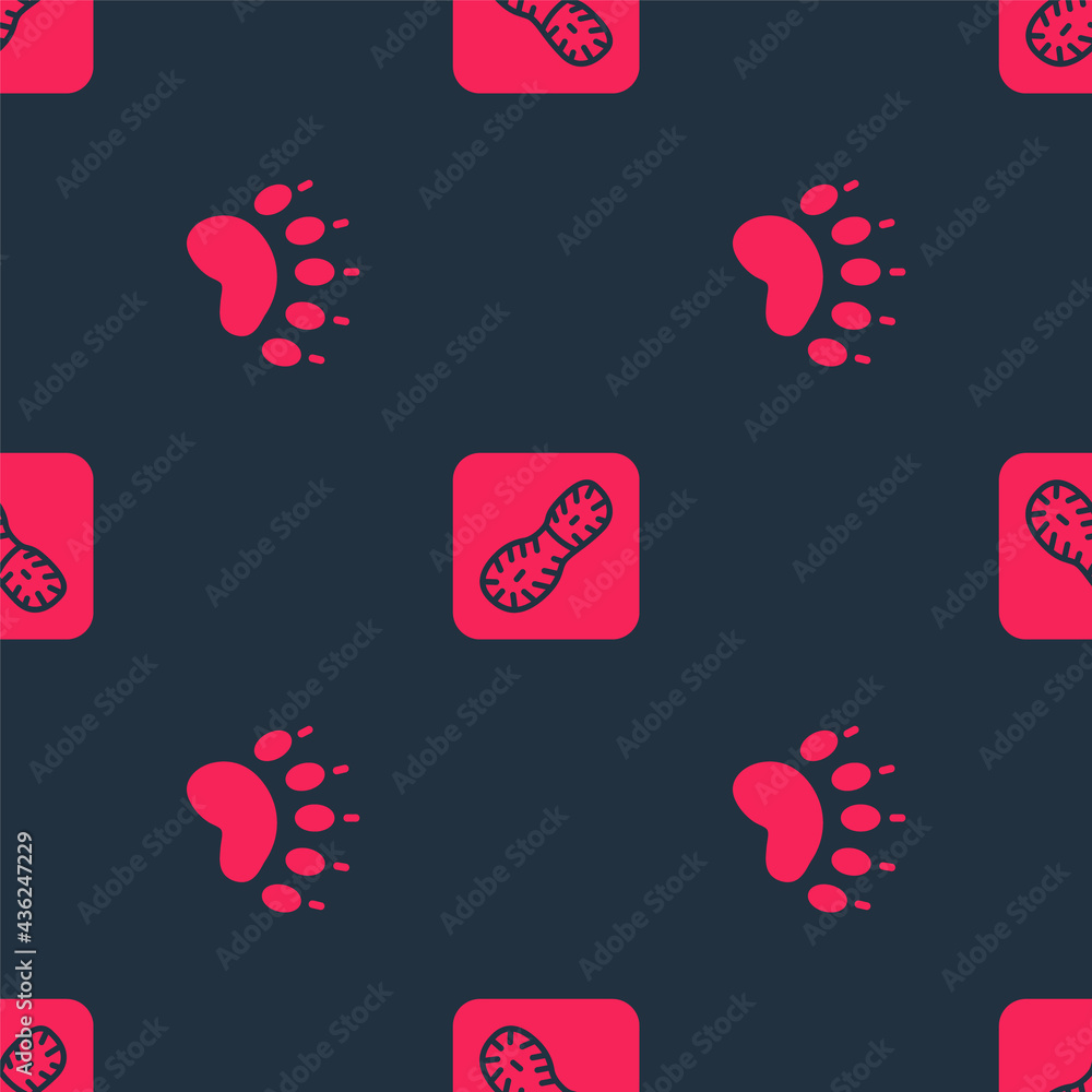 Set Bear paw footprint and Human footprints shoes on seamless pattern. Vector