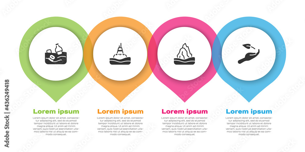 设置海洋、漂浮浮标海、冰山和萌芽手的污染问题。商业信息图