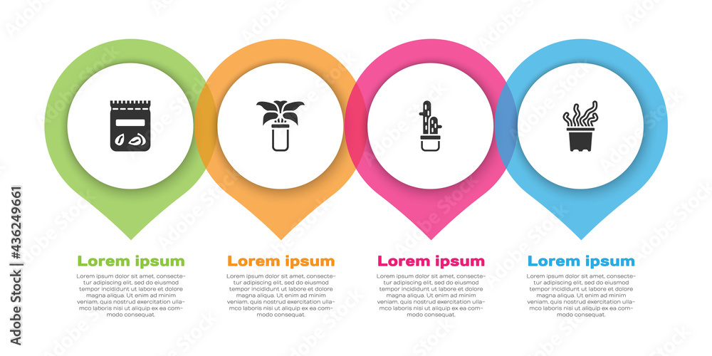 装满植物种子的套装，盆栽异国热带植物，仙人掌和。商业信息图te