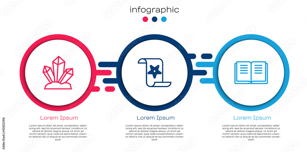 Set line Magic stone，Ancient Magic book and.Business infographic template.Vvector（设定线魔法石、古代魔法书和商业信息图