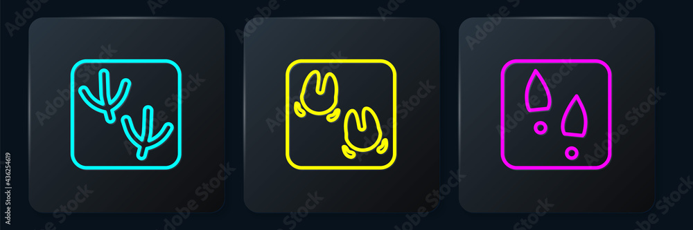 Set line Dove paw footprint, Human footprints shoes and Wild boar. Black square button. Vector