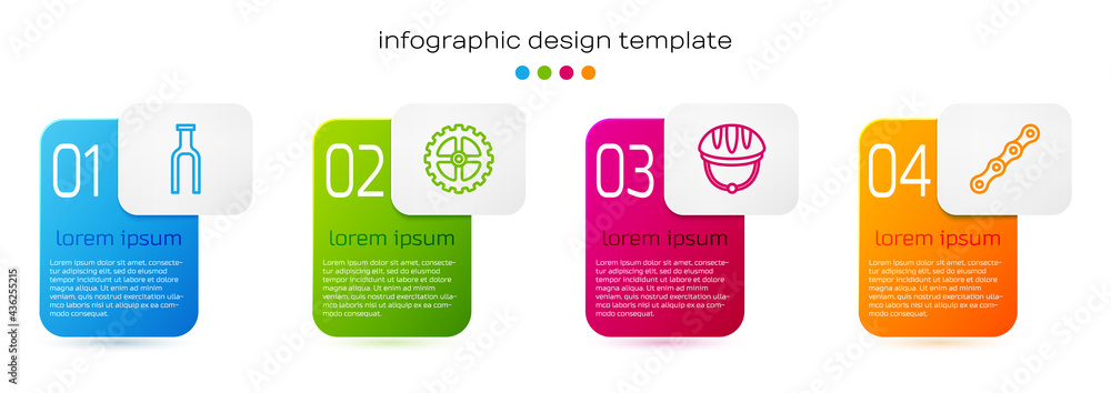 Set line Bicycle fork, sprocket crank, helmet and chain. Business infographic template. Vector