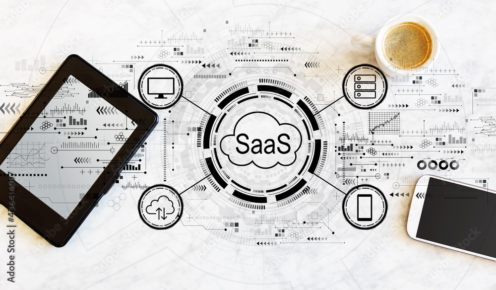 SaaS - software as a service concept with tablet and phone