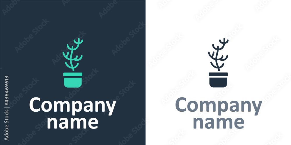 Logotype Exotic tropical plant in pot icon isolated on white background. Logo design template elemen