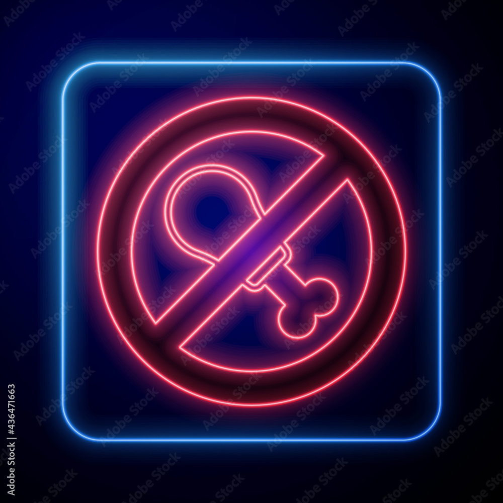 Glowing neon No meat icon isolated Glowing neon background. No fast food allowed - vegetarian food. 