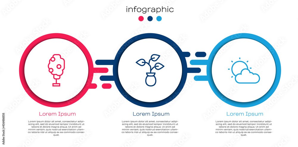 用苹果、植物、阳光和云天气设置行树。商业信息图模板。矢量