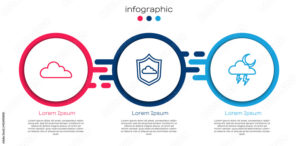 Set line Cloud, Weather forecast and Storm. Business infographic template. Vector