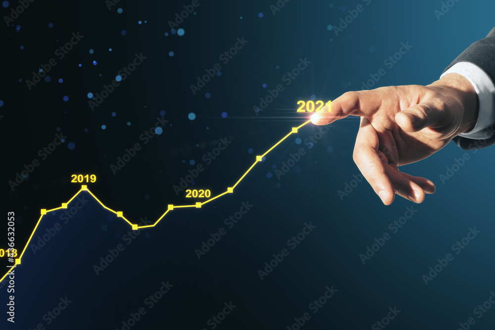 商业金融技术、统计和报告概念。商人手绘抽象glowin