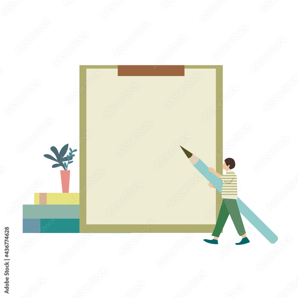 Illustrated man with blank paper clipboard