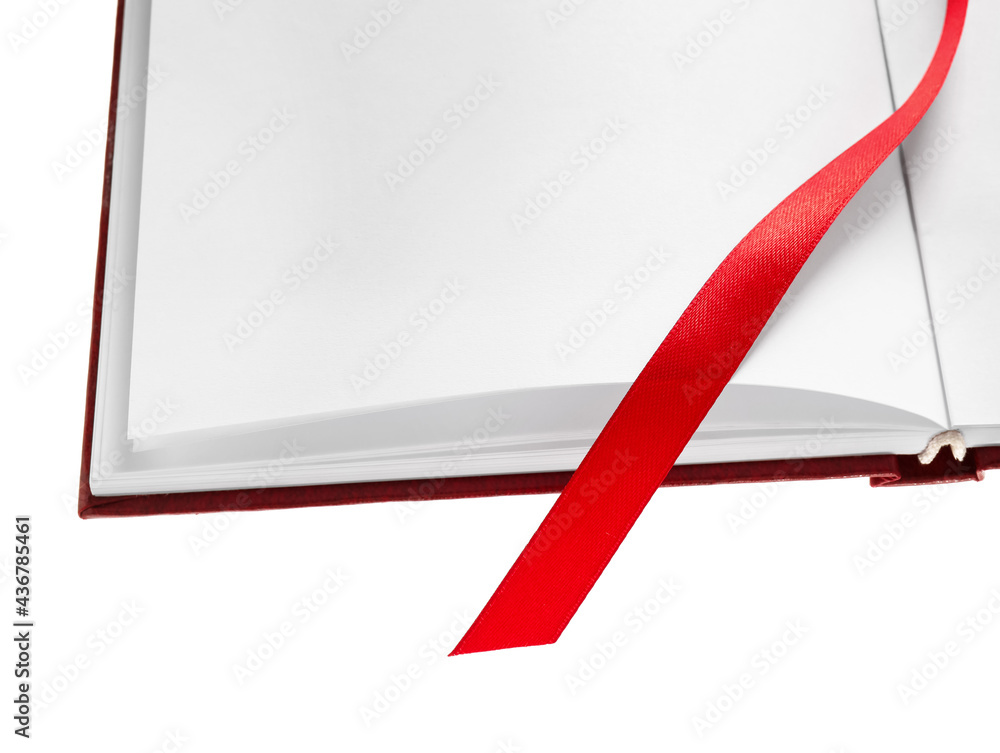 Blank book with bookmark on white background