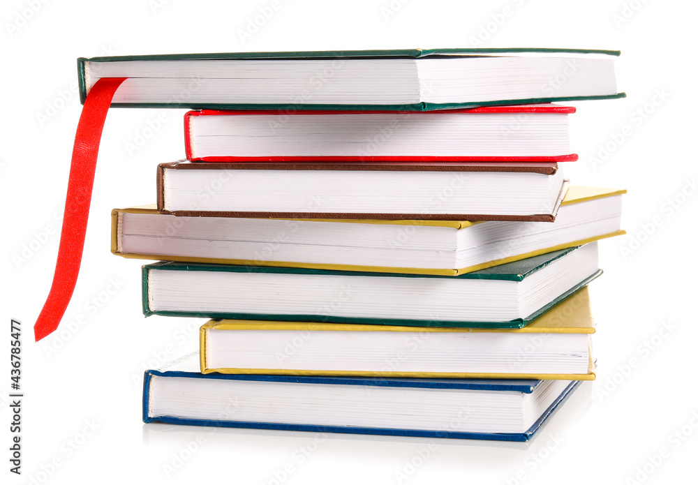 Books with bookmark on white background