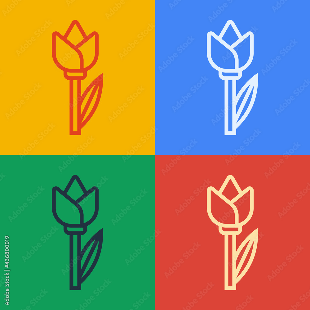 Pop art line Flower tulip icon isolated on color background. Vector