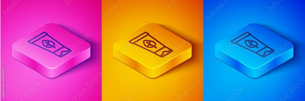 Isometric line Organic cosmetic icon isolated Isometric line background. Body care products. Square 