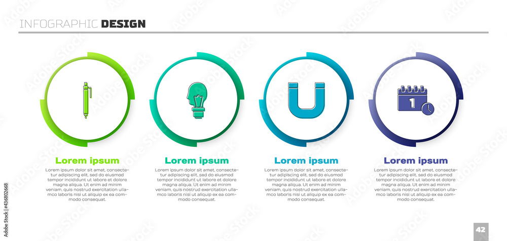 Set Pen, Light bulb with concept of idea, Magnet and Calendar first september date. Business infogra