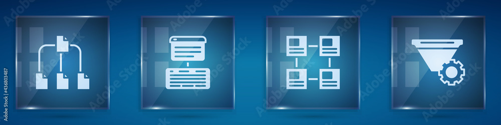 Set Folder tree, Server, Data, Web Hosting, Hierarchy organogram chart and Filter setting. Square gl