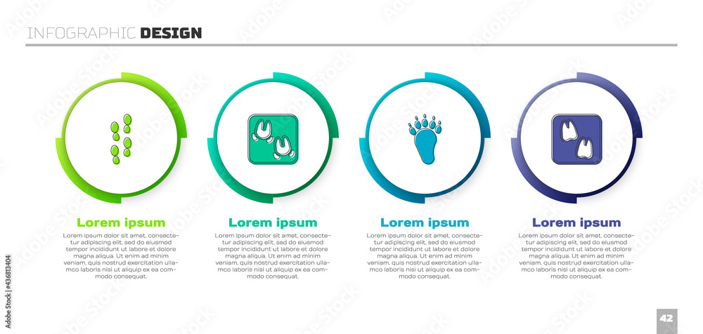 设置人类足迹鞋，野猪爪，熊和骆驼。商业信息图模板。矢量