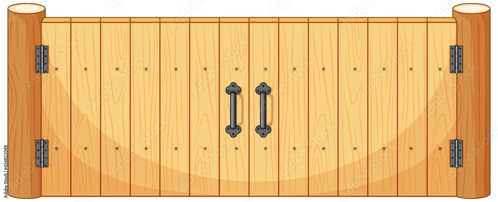 Wooden fence gate in cartoon style isolated