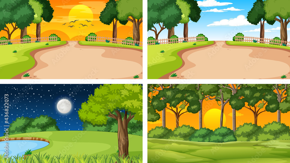 Four different scene of nature park and forest